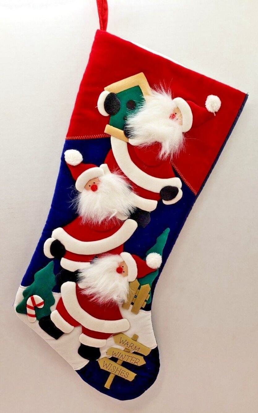 Christmas Stocking Foam Filled Padded Santa Claus Warm Winter Wishes 18"